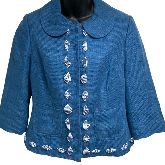 Boden‎ Azrue Linen Blend Peter Pan Collar Cropped Blazer - Picture 1 of 12